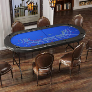 Premium 8 Player Foldable Poker Card Table, Folding Poker Table with Plastic Cup Holders, Portable Board Game Table with Padded Rails, Blue