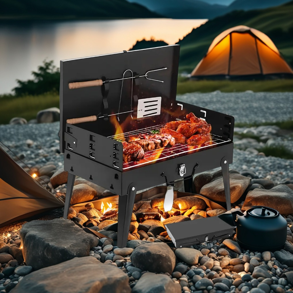 Portable Charcoal Grill, Adjustable Height Foldable Barbecue Grill, Durable And Compact, Easy to Clean, Perfect for Camping, Tailgating, And Outdoor Cooking - Image 7