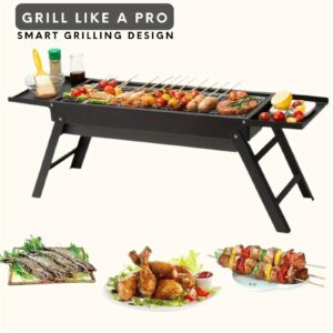 11pcs Foldable Charcoal Grill/ 245pcs Pro Grill Tool Kit Bundle - Portable 23'' BBQ with Heavy-Duty Griddle Accessories, Carrying Case, Scrapers & XL Spatulas for Camping, Picnics & Outdoor Cooking