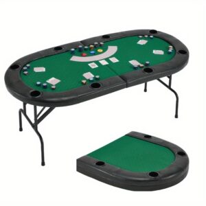72" Foldable Oval Game Table for 8 Players - Portable Green/Red/Blue Board Game Table with Cup Holders & Padded Armrests, Premium Speed Cloth Surface, Sturdy Metal Frame, Includes 600D Oxford Carry Bag for Family Game Nights, Parties, Travel, Gaming Table, Party Furniture, Comfortable Design