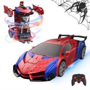 Youngsters's RC Car, Robot with Flash Light, 2.4Ghz RC Car 1:18 Ratio Transforming Robot, 2pcs Rechargeable Batteries, One Key Transforms 360° Car Toys, Suitable for 3-12 Years Old Boys, Birthday Gift
