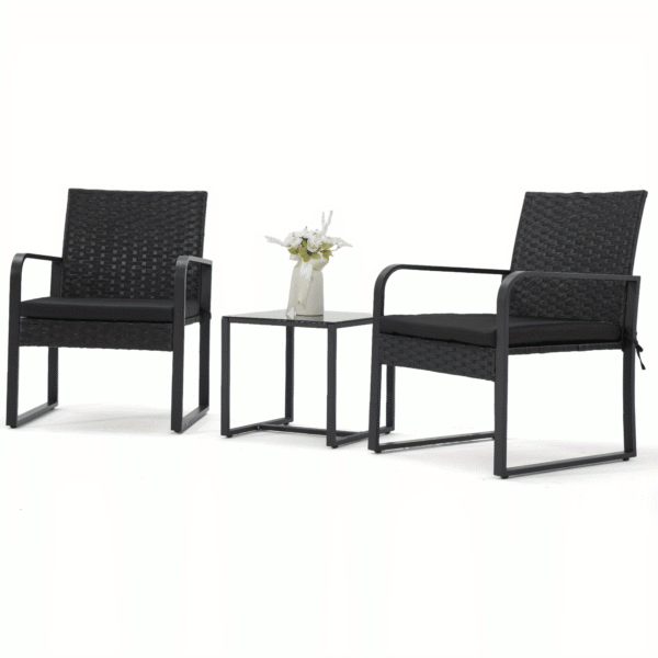 [Durable Rattan, Bezseller] 3pcs Bezseller Patio Furniture Set | Outdoor Rattan Bistro Set with Durable Steel Frame, Strapped Cushions for Garden, Balcony, Poolside, Backyard