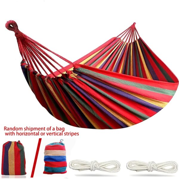 [1-Pack Heavy-Duty Hammock] 1-Pack Heavy-Duty 330lb Capacity Colorful Cloth Hammock | Durable Polyester, Tree-Friendly Straps, Portable Storage Bag, Anti-Flip, Weatherresistant, Reinforced Stitching | Outdoor, Camping, Indoor Relaxation, Camping Essential, Vibrant Design, Backyard Lounging, Stylish Lounging, Outdoor Enthusiasts - Image 3