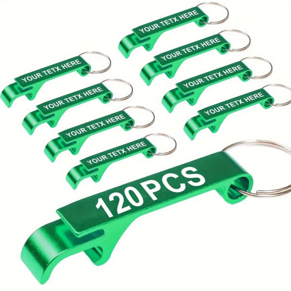 120pcs Personalized Metal Bottle Opener Keychains - Durable Aluminum, Customizable Text, Multiple Colors Available (Blue, Black, White, Red, Green, Purple, Orange) - Perfect for Parties, Valentine'S Day, Graduation Ceremonies, and Birthday Gifts, Stylish Metallic Finish | Premium Craftsmanship - Image 2