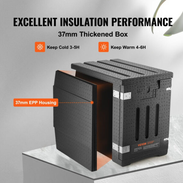 WHS Heavy-Duty Commercial Insulated Food Pan Carrier Hot/Cold Box - 82 Qt Large Capacity with Front Loading Door, Heavy-Duty Buckle Closure - Ideal for Catering, Restaurants, Buffets, Events - EPP Construction for Durability & Thermal Efficiency, Catering Essentials, Sturdy Handle Design, Lldpe Insulation - Image 4