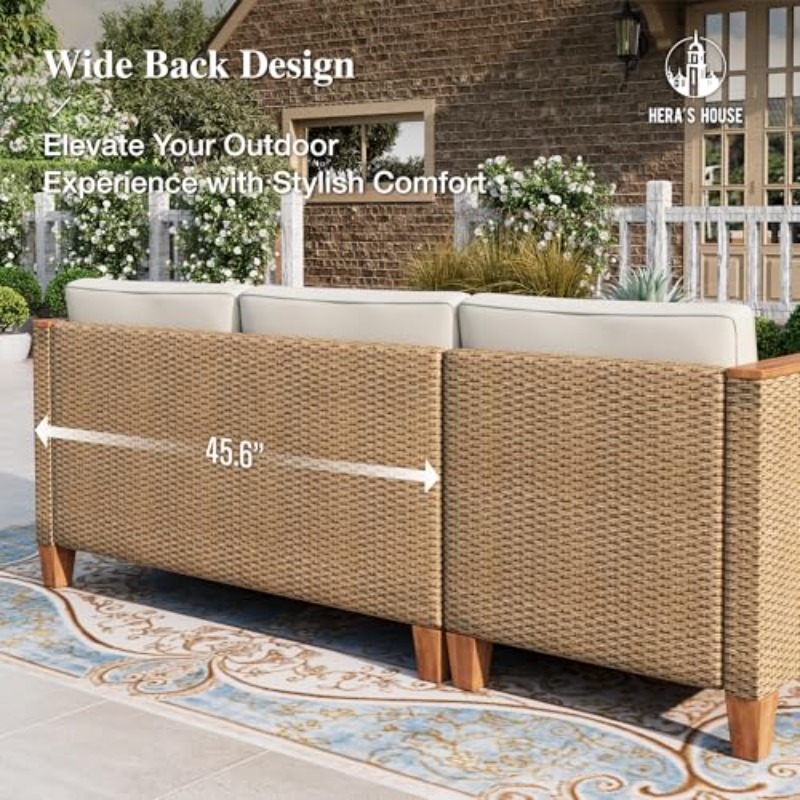 3pcs All-Weather Wicker Patio Furniture Set - Yellow Rattan Sectional with Lounge Sofa, Coffee Table & Side Tables for Outdoor Lawn, Garden, or Balcony, Outdoor Patio Furniture, Garden Seating, Modern Outdoor Decor, Durable Outdoor Furniture - Image 8