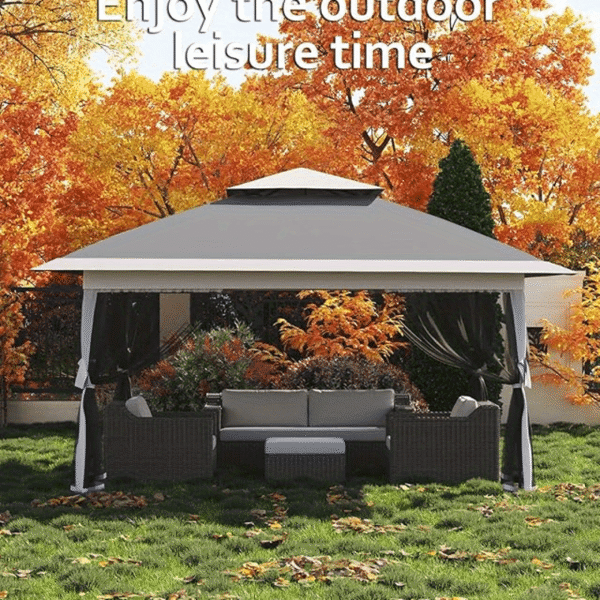 [13'x13' Gazebo] 13'x13' Double Rooftop Outdoor Gazebo | Quick Setup, High Quality, Durable Weather-Resistant Design, Gray Patio Canopy Tent for Backyard, Garden & Poolside - Image 11