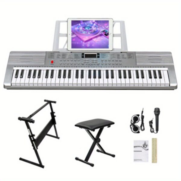 GEP - 110S01 Pink 61 - Key Lighting Keyboard Set - with Stand, Bench, Built - in Speakers, Headphone, Microphone & Music Rest - 3 Teaching Modes for Beginners - Image 11
