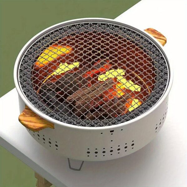 [Everyday Comfort] Portable Round Charcoal BBQ Grill – Compact, Multifunctional Outdoor Cooking Stove with Detachable Stainless Steel Grates, Perfect for Camping, Picnics, and Backyard Barbecues, White Cast Iron Design