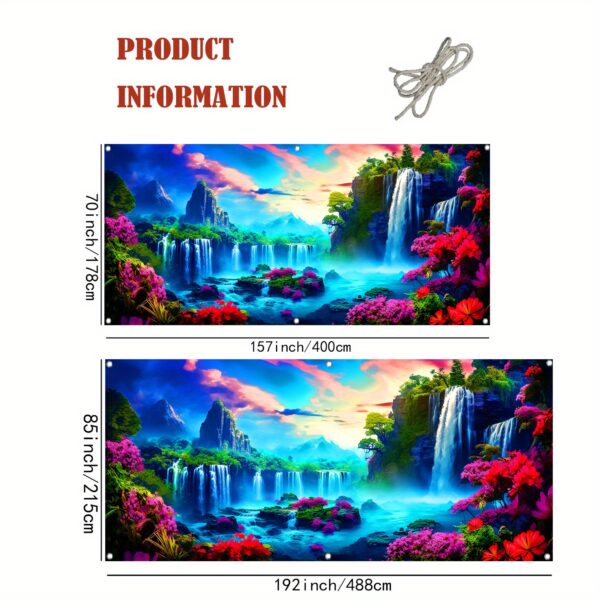 [1pc UV Floral Banner] 1pc Large UV-Activated Floral Waterfall Garage Door Banner | Fluorescent Fabric Wall Decor with Vibrant Nature & Landscape Design | No Power Needed for Parties, Photography Studios, Outdoor Events, Parties Decorations, Party Decoration, Outdoor Festive Decor, Uv Light Display - Image 4