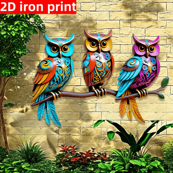 [Bohemian Metal Art] Bohemian Style 1pc 2D Flat Three Owls Metal Wall Art Decoration | Patio-Garden, Courtyard, Living Room And Bedroom Outdoor Fence Decoration - Perfect Choice for Holiday Party Occasions, Perfect Gift for Family And Friends - Image 4