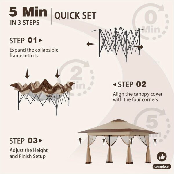 [13x13 Pop Up Gazebo] Bezseller 13x13 Pop Up Gazebo Tent | Water-Resistant Oxford Tarp Shelter with Mosquito Netting | Large Quick Set and Easy to Carry for Patio Garden Backyard Party - Image 8