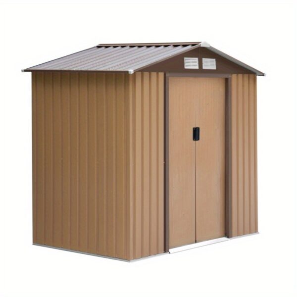 Outsunny 7' x 4' Outdoor Shed Garden Tool House with Foundation, 4 Vents & 2 Easy Sliding Doors - Durable Metal Frame, Weather-Resistant Design for Backyard, Patio, Garage, Lawn Storage - Yellow, Outdoor Storage Shed, Patio Organization, Ventilated Storage, Sturdy Construction, Storage Sheds