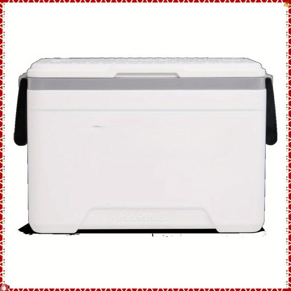 White Portable Outdoor Cooler with Black Handles - Insulated Marine Refrigerator for Camping, Picnics, and Beach Trips, Food-Safe Design, Cooler for Camping, Picnic Essentials, Stylish Cooler, Durable Construction