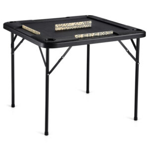 VEVOR Mahjong Table - 4 Player Folding Card Table with 4 Cup Holders & Chip Trays - Black - For Mahjong Enthusiasts & Game Nights - Perfect Gift for Family & Friends
