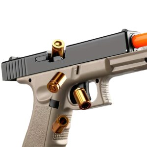 Automatic eject shell pistol educational soft bullet toy gun with 1 magazine 6 shells 20 soft bullets, outdoor semi-automatic toy gun, plastic pistol for science and education, gift for teenagers and children