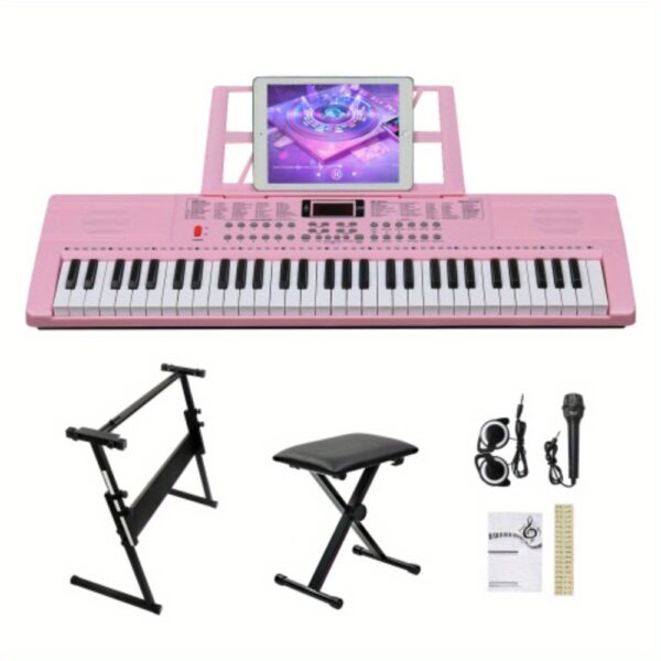 GEP - 110S01 Pink 61 - Key Lighting Keyboard Set - with Stand, Bench, Built - in Speakers, Headphone, Microphone & Music Rest - 3 Teaching Modes for Beginners