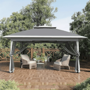 [13'x13' Gazebo] 13'x13' Double Rooftop Outdoor Gazebo | Quick Setup, High Quality, Durable Weather-Resistant Design, Gray Patio Canopy Tent for Backyard, Garden & Poolside