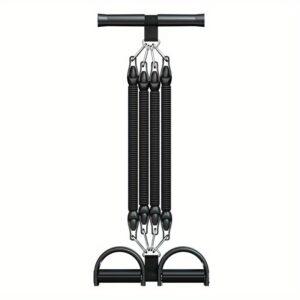 [Durable Pedal Puller] Durable Adjustable Resistance Sliding Pedal Puller | 4-Strand or 2-Strand Pull Cord with Footrest and Handle for Sit-Ups and Fitness Training, Black EVA Material with Two Handles and a Door Clamp