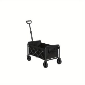 Heavy Duty Folding Utility Wagon with Wheels - Large Capacity Portable Cart for Groceries, Camping, Beach, Gardening - Lightweight, Sturdy Frame, No-Power Needed - Ideal for Home, Outdoor, Shopping, Sports - Black, Outdoor Transport, Foldable Design, Durable Construction, Wheeled Carrier, Outdoor Enthusiasts, Garden Cart, Compact Design, Reinforced Frame, Transport Trolley, Home Organizers