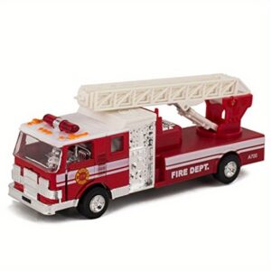 Master Toy'S Collectible Die-Cast Metal Pull-Back Action Sound Fire Engine Truck with Ladder - Red & White Fire Department Rescue Vehicle, Durable Metal Construction, Realistic Design for Play & Display, Playful Design, Detailed Craftsmanship