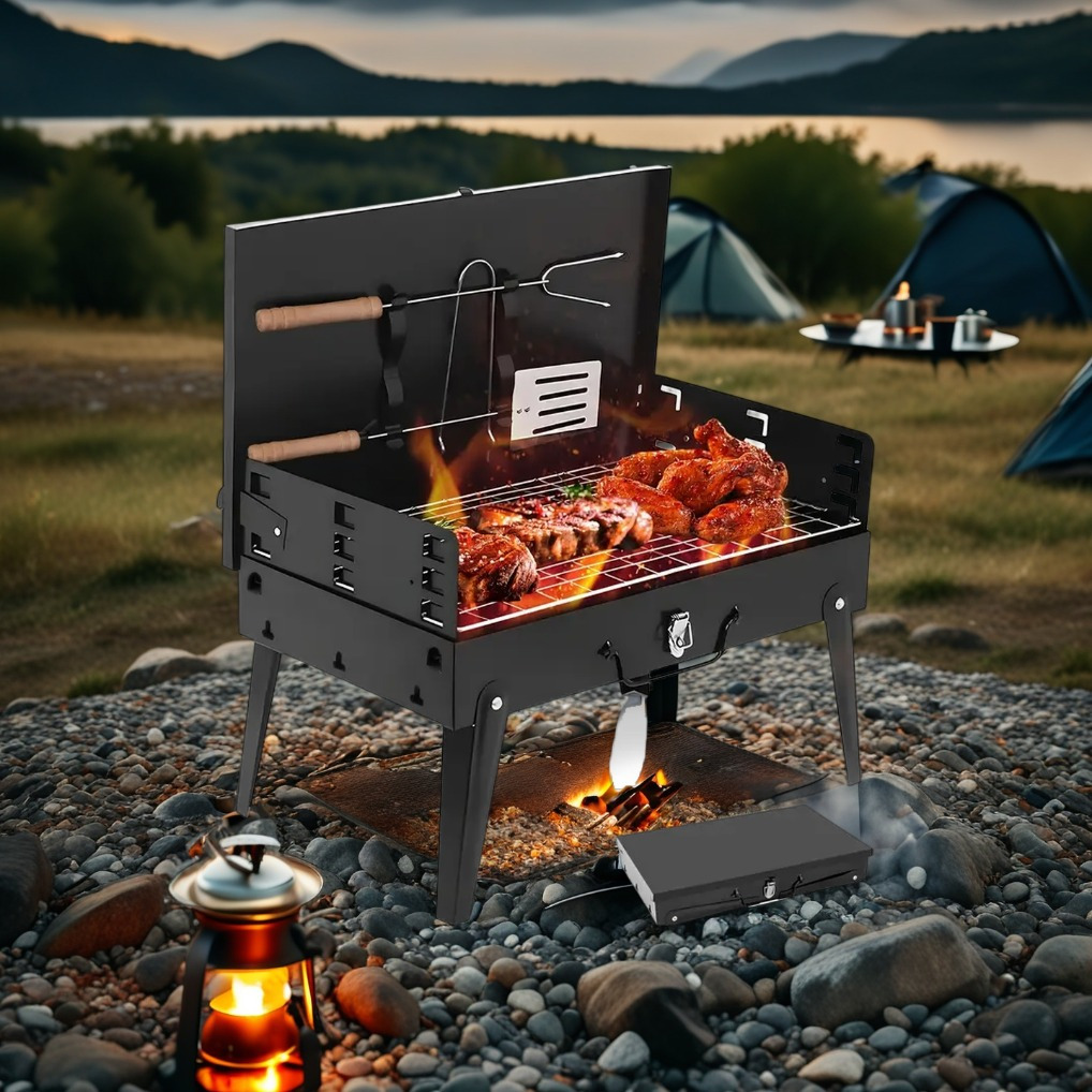 Portable Charcoal Grill, Adjustable Height Foldable Barbecue Grill, Durable And Compact, Easy to Clean, Perfect for Camping, Tailgating, And Outdoor Cooking - Image 8
