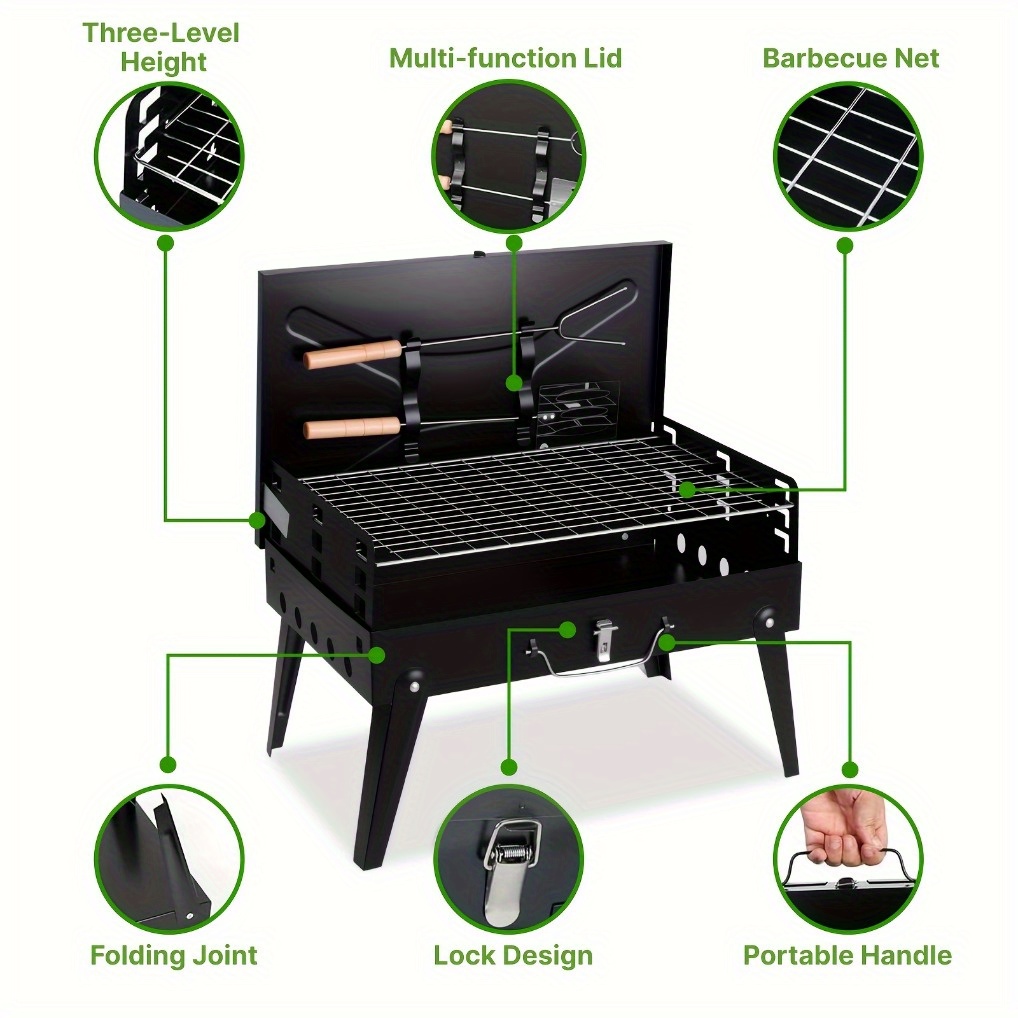 Portable Charcoal Grill, Adjustable Height Foldable Barbecue Grill, Durable And Compact, Easy to Clean, Perfect for Camping, Tailgating, And Outdoor Cooking - Image 9