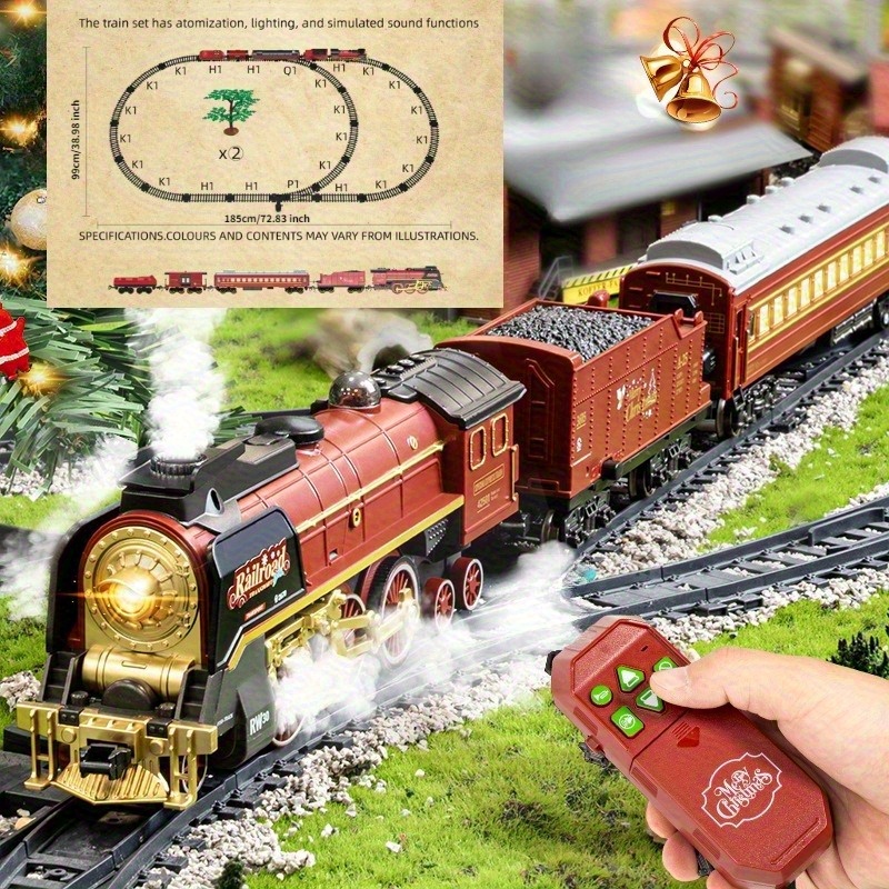 The 9064B-1 steam-powered remote-control Christmas train set comes with a remote control, lights, sound effects, and exquisite tracks. It is suitable for children aged 3 to 8 and above. - Image 2