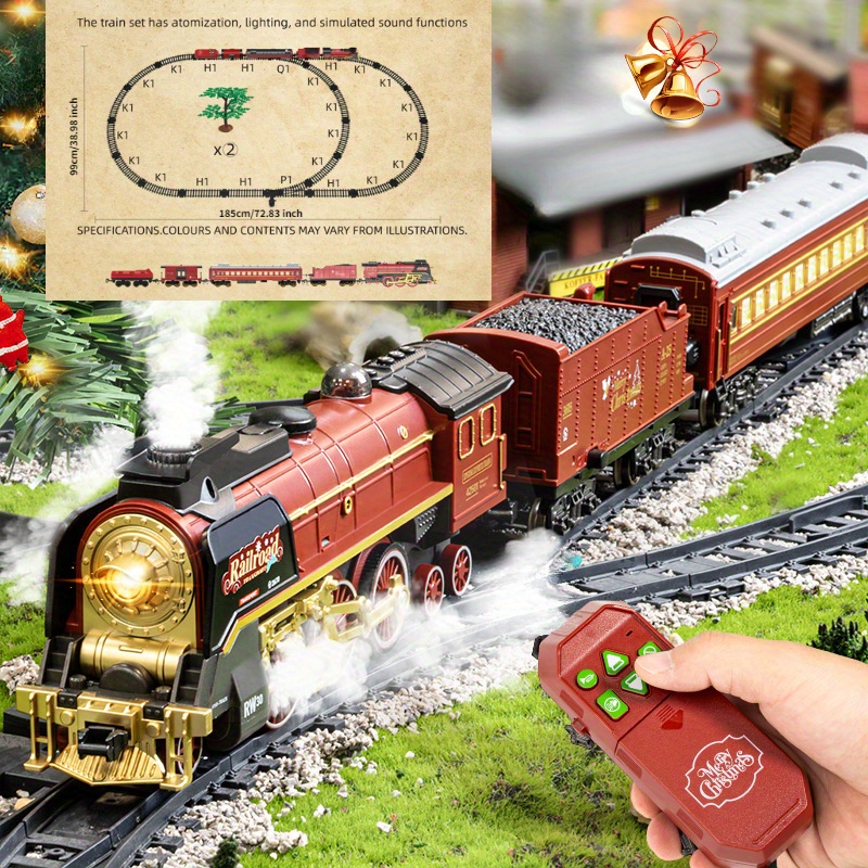 The 9064B-1 steam-powered remote-control Christmas train set comes with a remote control, lights, sound effects, and exquisite tracks. It is suitable for children aged 3 to 8 and above. - Image 9