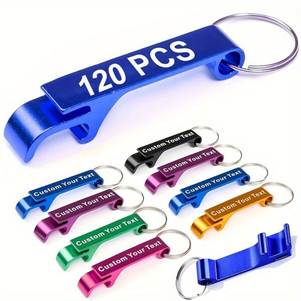 120pcs Personalized Metal Bottle Opener Keychains - Durable Aluminum, Customizable Text, Multiple Colors Available (Blue, Black, White, Red, Green, Purple, Orange) - Perfect for Parties, Valentine'S Day, Graduation Ceremonies, and Birthday Gifts, Stylish Metallic Finish | Premium Craftsmanship