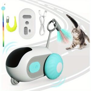 Remote Control Smart Electric Interactive Cat Toy with Turbo Tail, Automatic Car Robot for Indoor Cats - USB Rechargeable Gravity-Sensing Movement Mental Stimulation Pet Toy, Safe Abs Material