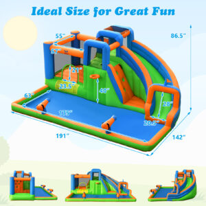 COSTWAY Giant Inflatable Water Slide Park & Bounce Castle with Splash Pool, Dual Water Cannons, Climbing Walls & Basketball Hoop – Fun Outdoor Play for Youngsters, Includes 735W Air Blower, Easy Setup & Storage, Outdoor Youngsters' Play | Interactive Play Design | Ventilated Mesh Walls, Water Toys