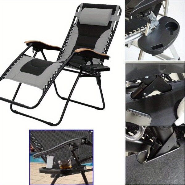[Durable Zero Gravity Chair] Two-Position Zero Gravity Chair Cup Holder | Durable Zero Gravity Chair Tray with Phone Slot and Cup Holder Notch, Folding Beach Lounger Chair with Zero Gravity Clip Tray/Table, Foldable Chair Cup Holder Drink Tray - Image 3