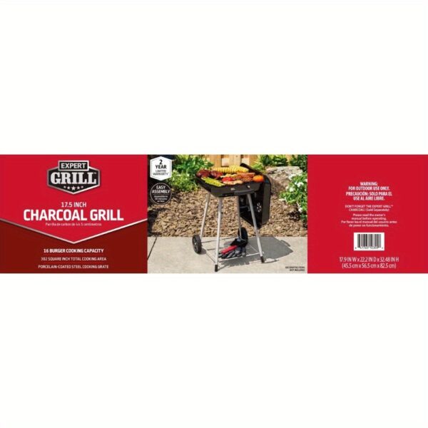 (3 Pack) 17.5" Charcoal Grill, Equipped with Wheels - Image 3