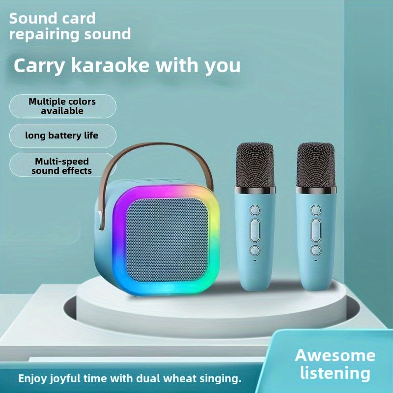 3pcs Set Portable Mini Karaoke Machine with 2 One Wireless Microphone-USB Rechargeable, Suitable for Birthday Party and Family Entertainment, LED Light Karaoke Machine, Birthday Party, Family Gathering, Christmas Gift, Birthday Gift - Image 8