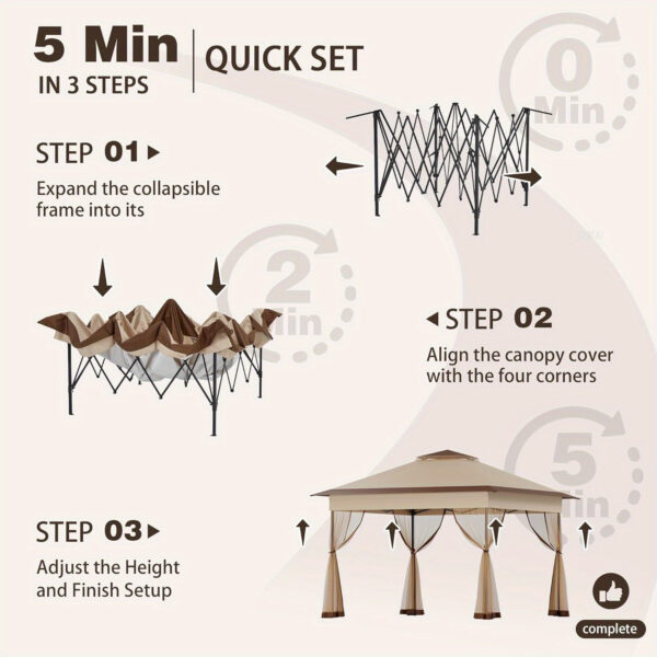 [Water-Resistant | Pop Up] Bezseller 11x11 Water-Resistant Pop Up Gazebo Tent | Mosquito Netting, Outdoor Canopy Tent, Large Quick Set and Easy to Carry | Oxford Tarp Shelter for Patio Garden Backyard - Image 8