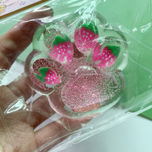 Strawberry Cat Paw Fidget Toy - Slow-Rising Jelly Relax Toy with Glitter, Pink & Green Sensory Design, Durable Plastic for Youngsters & Adults, Fun Novelty Gift, Novelty Gift Item | Glittery Toy | Vibrant Colors