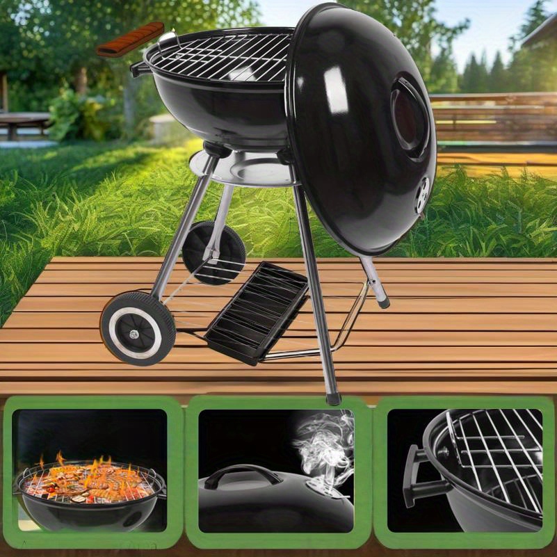 18-Inch Charcoal Grill with Enamel Finish - Portable Outdoor BBQ Stove, Food-Safe Metal, Black - Image 9