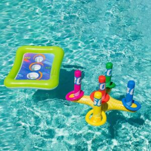 2 Sets Inflatable Pool Toss Game Combo Set Includes Ring Toss & Corn-Toss Game Floating Swimming Pool Party Games & Activities for Kids Adults Summer Party Fun