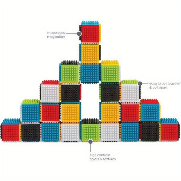 Infantino 24pcs Multicolor Press & Stay Sensory Blocks for Babies - Soft Silicone Building Blocks with Alphabet & Number Design, Non-Toxic Educational Toys for Motor Skills Development, Toddler Toy Building Blocks, Playful Design, Safe Infant Material, Without Battery - Image 6