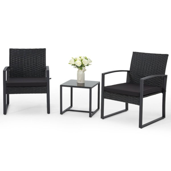 [Durable Rattan, Bezseller] 3pcs Bezseller Patio Furniture Set | Outdoor Rattan Bistro Set with Durable Steel Frame, Strapped Cushions for Garden, Balcony, Poolside, Backyard - Image 5