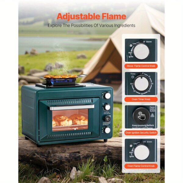 WHS Outdoor Oven 2-in-1 Portable Gas Camping Stove Combo with Adjustable Fire, High-Quality Electric Oven for Outdoor Cooking, Camping, BBQ, Grilling - No Electricity Needed, Camping Stove Portable, Bbq Accessory, Dualfunction Appliance, Durable Construction, Multifunctional Appliance, Outdoor Enthusiasts - Image 4
