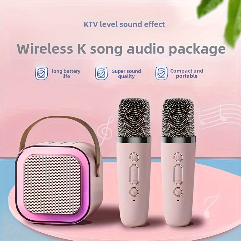 3pcs Set Portable Mini Karaoke Machine with 2 One Wireless Microphone-USB Rechargeable, Suitable for Birthday Party and Family Entertainment, LED Light Karaoke Machine, Birthday Party, Family Gathering, Christmas Gift, Birthday Gift - Image 3