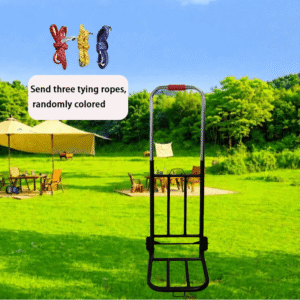 Adjustable Foldable Utility Hand Cart - Heavy-Duty Metal Frame with 3 Smooth-Glide Rubber Wheels, 3 Randomly Colored Tying Ropes for Secure Transport - Indoor/Outdoor Home Storage Organizer (Red/Black)