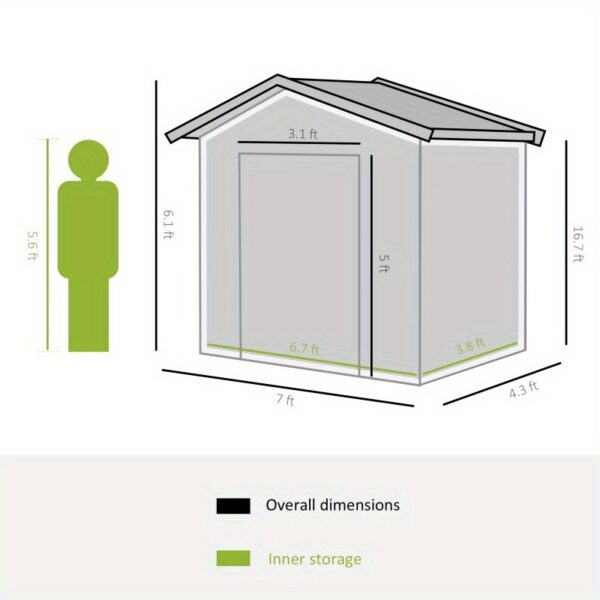 Outsunny 7' x 4' Outdoor Shed Garden Tool House with Foundation, 4 Vents & 2 Easy Sliding Doors - Durable Metal Frame, Weather-Resistant Design for Backyard, Patio, Garage, Lawn Storage - Yellow, Outdoor Storage Shed, Patio Organization, Ventilated Storage, Sturdy Construction, Storage Sheds - Image 6