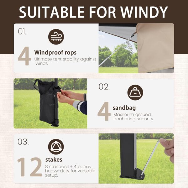 [13x13 Pop Up Gazebo] Bezseller 13x13 Pop Up Gazebo Tent | Water-Resistant Oxford Tarp Shelter with Mosquito Netting | Large Quick Set and Easy to Carry for Patio Garden Backyard Party - Image 9