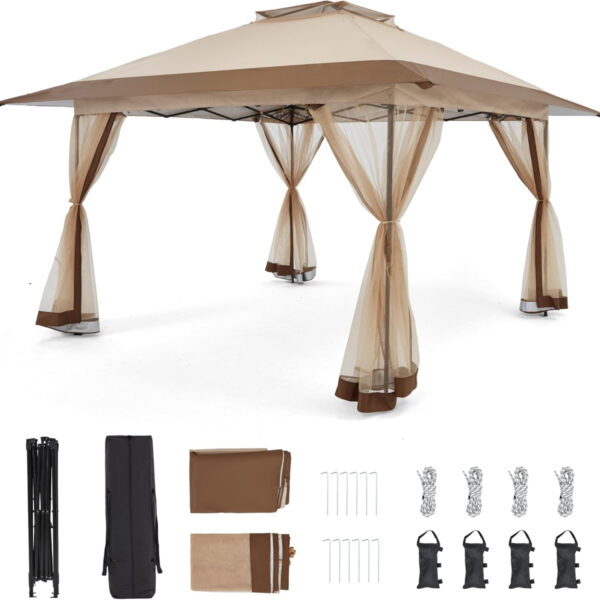 [13x13 Pop Up Gazebo] Bezseller 13x13 Pop Up Gazebo Tent | Water-Resistant Oxford Tarp Shelter with Mosquito Netting | Large Quick Set and Easy to Carry for Patio Garden Backyard Party - Image 7