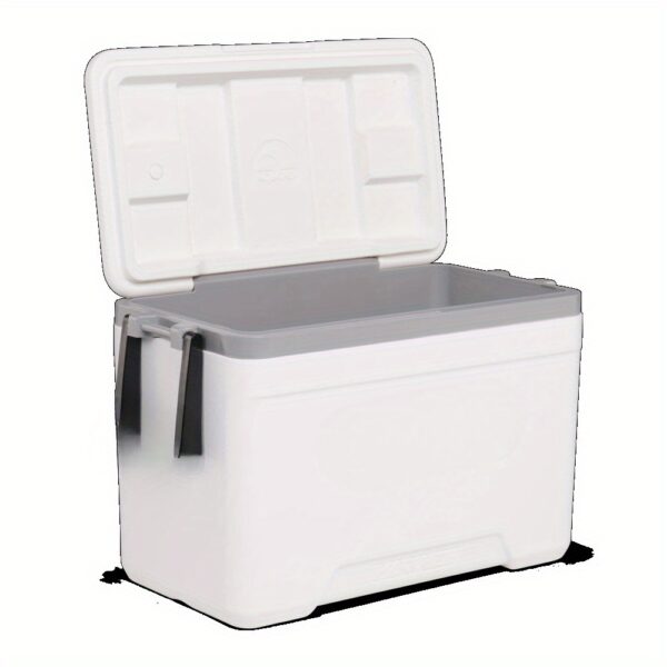White Portable Outdoor Cooler with Black Handles - Insulated Marine Refrigerator for Camping, Picnics, and Beach Trips, Food-Safe Design, Cooler for Camping, Picnic Essentials, Stylish Cooler, Durable Construction - Image 4