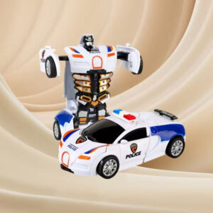 1pc Transforming Robot Car Toy - Shape-Shifting ABS Plastic Police Car to Robot with Mechanical Arms & Detailed Wheels, Fun Gift for Boys, Blue & White Design