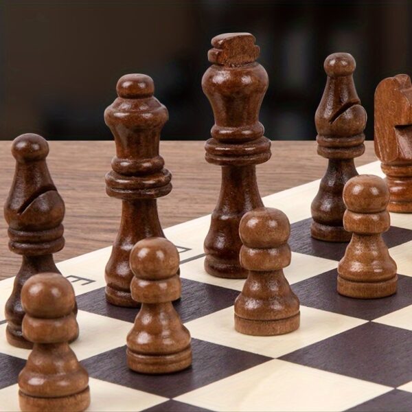 Chess Set, Three in One Board Games (Chess, Backgammon, Checkers), Foldable Storage Wooden Crate, Exquisite Handmade Chess, Adult And Youth Travel Games, Ideal Holiday Gifts. - Image 10